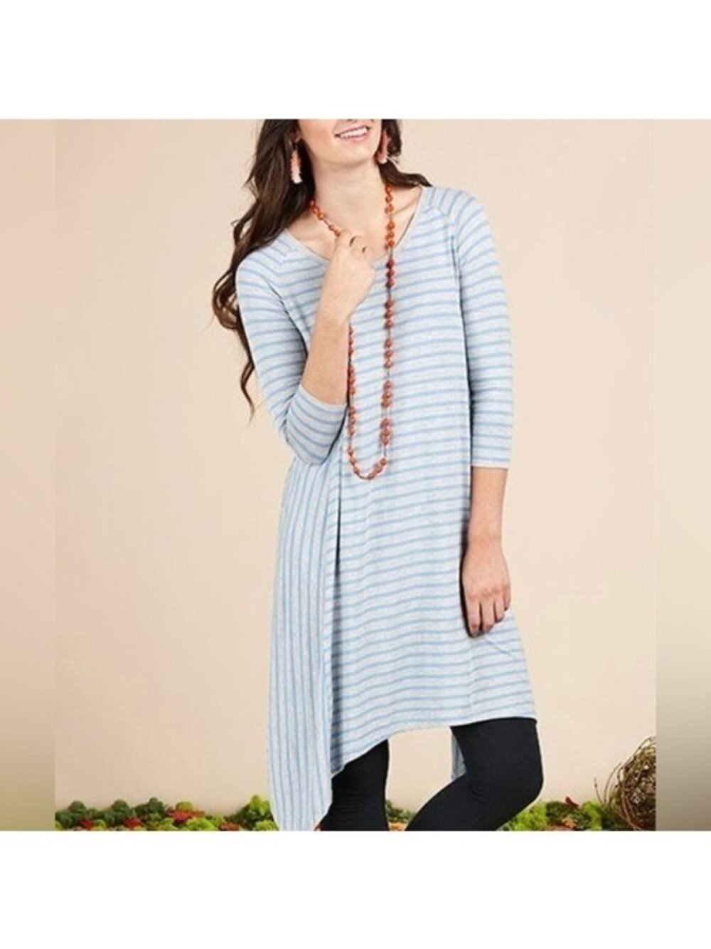 Matilda Jane large Striped Asymmetrical Hem Tunic Dress Gray Blue (P1034)